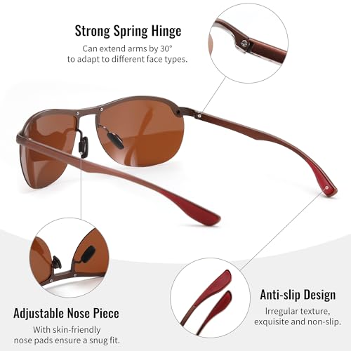 FEISEDY Mens Sports Polarized Sunglasses UV Protection Sunglasses for Men Al-Mg Metal Frame with Spring Hinge B01634