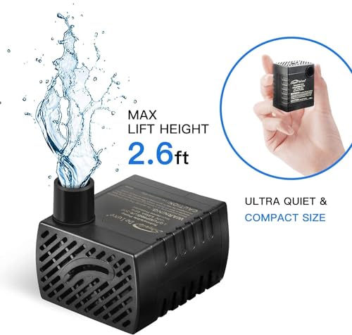 Image of Simple Deluxe 80 GPH Water Table Pump with Adjustable Intake for Fish Tank, Hydroponics, Aquaponics, Fountains, Ponds, Statuary, Aquariums & more, Black