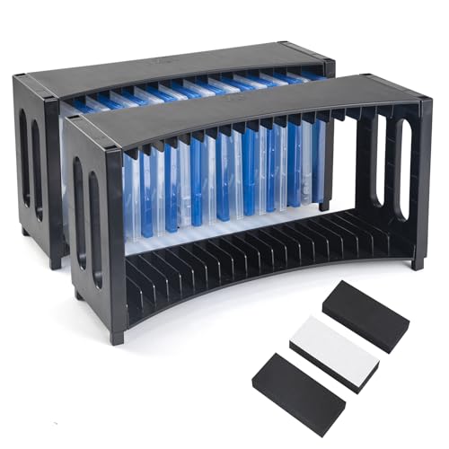 alavisxf xx DVD Storage Rack, Upgrade 2 Pack Stackable ABS DVD Storage Organizer Can Hold 40 Slim DVD Jewel Cases, DVD Organizer Holder Rack for Home, Office, Movie Music Room (DVD Rack)