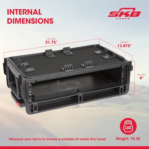 Image of SKB Studio Flyer Rack Case - 2U Waterproof Carry-on with Laptop Surface, Molded Rack Rails, Rubber Cleats and Quiet Wheels, Ideal for Musicians, Black | Injection-Molded Waterproof 2u Carry-on Case, 19x11 Laptop Surface, 11.46 Rack Depth, Quiet Wheels, Made in Usa