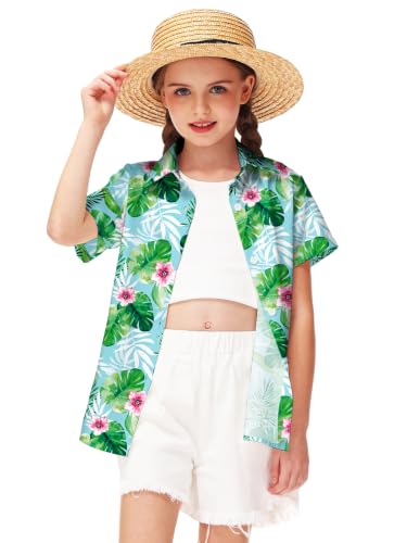 Image of Remimi Unisex Kids 4th of July Button Up Shirt Boys American Flag Print Hawaiian Beach Short Sleeve Tops 5-14 Years