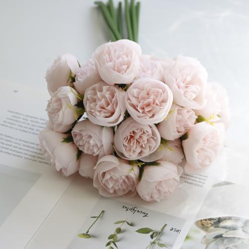 DWIND Ranunculus Artificial Flower Light Pink Silk Flowers Faux DIY Bouquet Faux Flowers for Vase Flower Bouquet for Wedding Engagement Centerpieces Arrangements Bridal Shower Decorations Home Décor