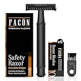 Facón Double Edge Safety Razor for Men & Women - Butterfly Open Stainless Steel Razor w/ 50 Platinum Double Edge Safety Razor Blades, Single Blade Razor for Smooth Close Shave, Reusable & Eco-Friendly