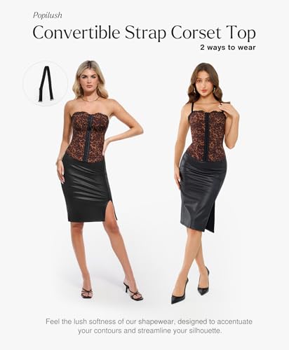 Image of Popilush Corset Tops for Women - Shapewear Lace Top Detachable Strap Bustier with Buckle Summer