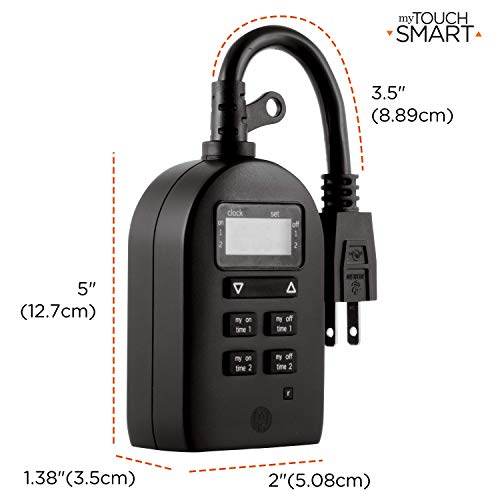 myTouchSmart Outdoor/Indoor Plug-in Digital Timer 2-Pack, 1 Grounded Outlet, Easy-to-Set, 2 Custom ON/OFF Times, Weather Resistant, Ideal for Seasonal Lighting, Small Pumps, LED, 46226 Black - Thumbnail 3