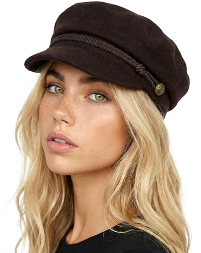 Funky Junque Wool Newsboy Hat for Women Classic Greek Fisherman Cap Trendy Baker Boy Newsies Hat Warm Vintage Ladies Fashion Cap - Wool - Brown