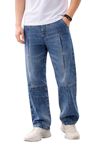Image of Ben Martin Blue Men Jeans || Baggy Fit Denim Pants for Man || Loose Wide Leg Streetwear Jeans: || Panelled Designer Jins || Stretchable Cotton Casual Wear Pants Men: