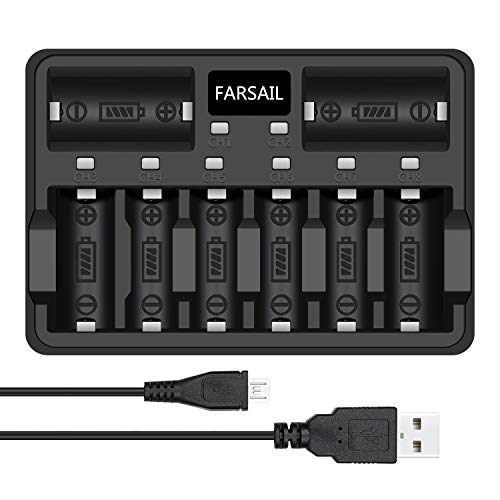 CR123A Charger, FARSAIL 8 Bay 3.7V CR123A Rechargeable Batteries Charger for Arlo CR123A Batteries, NOT to Charge 3V CR123A Lithium Batteries
