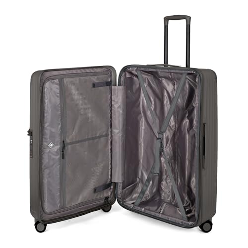 Image of SWISS MILITARY Polycarbonate Summit 360 Rotatable 8 Wheels 80cm Hard Trolley Luggage, Anti Theft Zip, TSA Lock, 15.6 inch Laptop Compartment, Expandable Storage Suitcase & Dust Cover Free Large Grey 137L