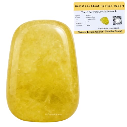 Image of Certified Lemon Quartz Crystal Healing Tumbled Stone, Natural Polished Crystals for DIY Crafts, Manifestation, Meditation, Pooja Feng Shui and Reiki Healing (30 Grams)