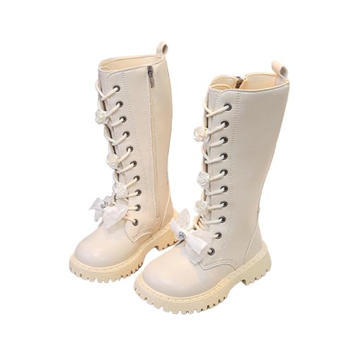 Girls Knee Length Boots, Fall Winter Mid-Calf Boot With Side Zipper, Outdoor Riding Boots Lace-Up Dress Kids Shoes