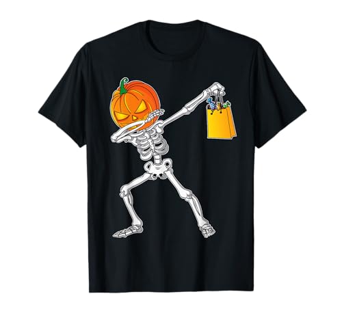 Divertida camisa de Halloween para niños niños Dabbing esqueleto calabaza Camiseta