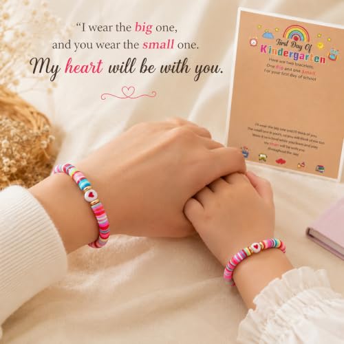 Image of First Day of School Matching Heart Bracelets for Mommy and Me,Back to School Supplies Gifts Mother and Daughter Bracelets