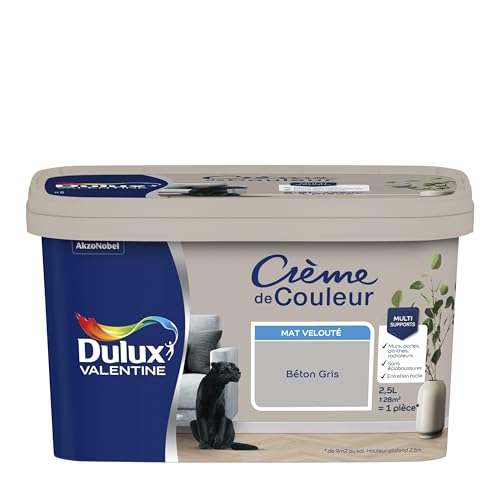 Dulux Valentine Crème de Couleur - Peinture multi-supports intérieure - Mat Béton Gris 2,5 L