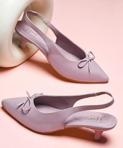 Image of JM LOOKS Low Kitten Heels Women's Pumps Pointed Closed Toe Slingback Elegant Wedding Pumps Heel