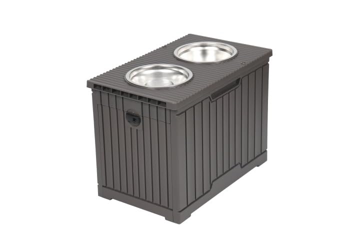 Topmast Tavolo da pranzo con 2 ciotole in acciaio inox con vano portaoggetti - Robusta plastica ECO