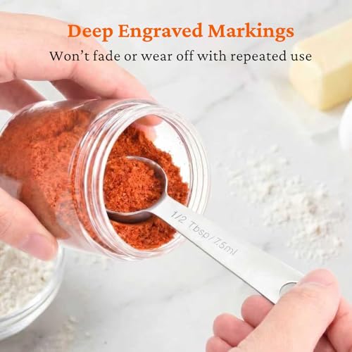 YUNNKEEY 14PCS Measuring Spoons Set, 1 tbsp, 1/2 tbsp, and 1-1/16tsp Stainless Steel Measuring Spoons for Cooking Baking Spice Jars and Liquid Ingredients by YUNNKEEY - Image 4