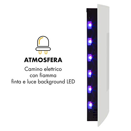 Klarstein Lausanne - horizontale elektrische wandhaard, 1000 of 2000 watt vermogen, elektrische ventilatorkachel, gemaakt van glas, vlamillusie, afstandsbediening, wit - Afbeelding 5