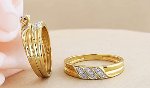 Dazzlingrock Collection 0.10 Carat Round White Diamond Illusion Wedding Trio Ring Set in Yellow Gold Plated Sterling Silver4