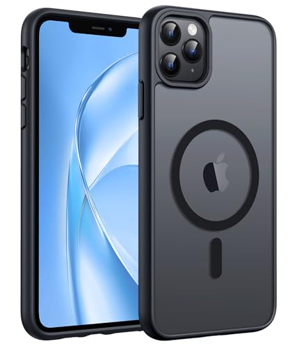 Image of FNTCASE for iPhone 11 Pro Max Case: [Compatible with Magsafe] Translucent Matte Magnetic Phone Cover - Military Grade Drop Protection Shockproof Protective for iPhone 11Pro Max 2019 Cases - Black