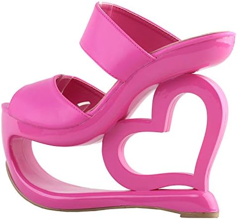 SHOW STORY Retro Pink Strappy Peep Toe Heart Shape High Heel Platform Party Sandals,LF40220HP38,7US,Pink | Image 3