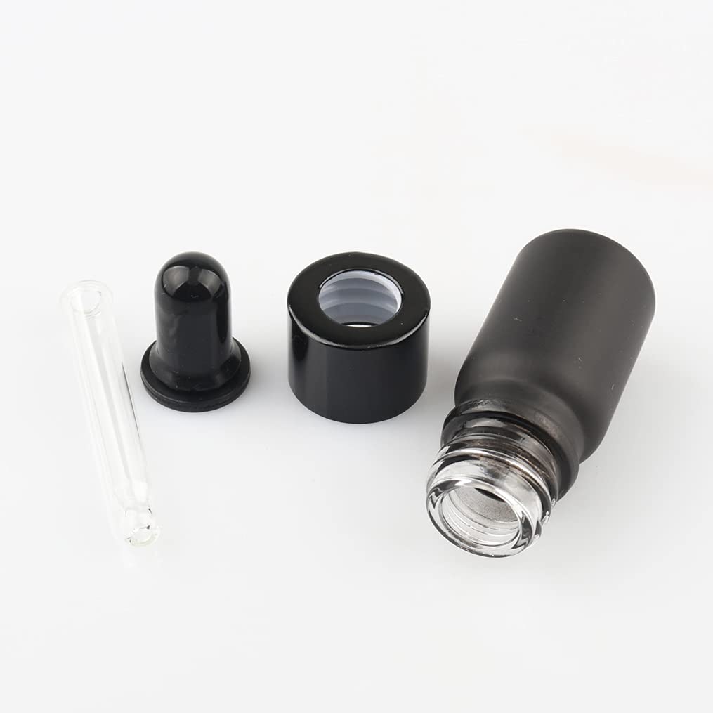 24 Pezzi Nero Opaco Bottiglie Contagocce Vetro 5 ml con Pipette Contagocce Vetro, anello a vite Nero, per Laboratorio,Olio Essenziale, Aromaterapia +4 imbuti