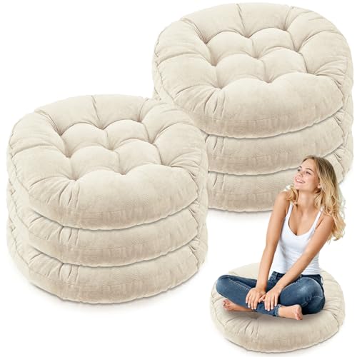 Jerify 6 Pcs Round Floor Pillows Cushions 22 x 22 Inch Large Flexible Seating Cushion Classroom Furniture Floor Pillow for Kids Adults Home Daycare Preschool Yoga Meditation Gift (Beige)