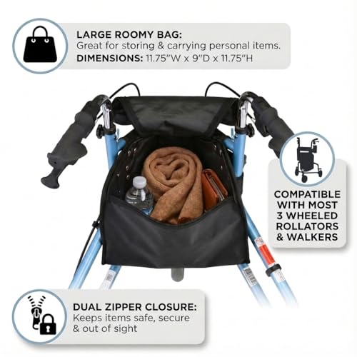 NOVA Medical Products Pouch Bag for 3 Wheeled Rollator Walker, Black, 1 Count - Thumbnail 4