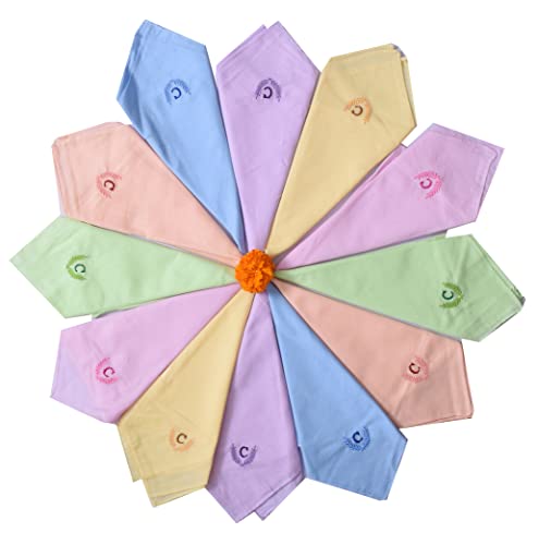 Image of ANTONIA Personalized Cotton Women's Handkerchiefs with Embroidered Initials, Assorted Colours (33 cm x 33 cm)