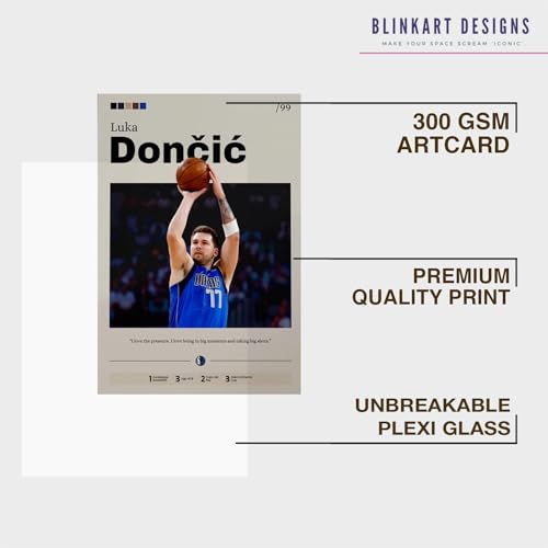 Image of BLINKART Luka Doncic | Nba Basketball Player | Synthetic Wood Photo Framed Wall Hanging Poster Room & Office Bedroom Living Boys And Girl Room Home Wall Hanging | 12x18 Inches