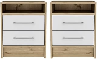 Home Square Eter Engineered Wood Nightstand in White & Light Oak - Set of 2