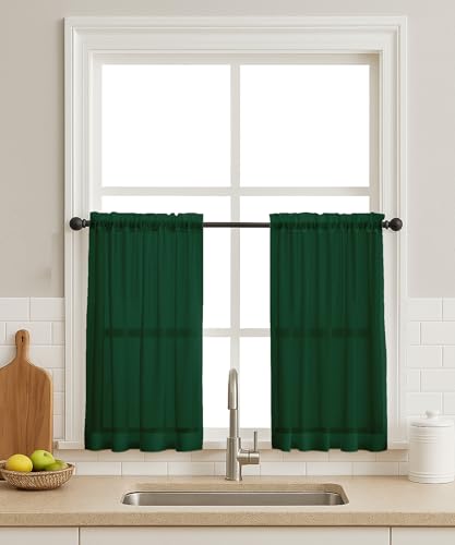 Vargottam Sheer Polyester Georgette Cafe Tier Curtains 42" W x 30" L - Rod Pocket with 1.5" Frill, 2 Panels - Semi-Sheer Short Curtains for Kitchen Sink, Dining Nook, Bathroom, or Cafe Windows