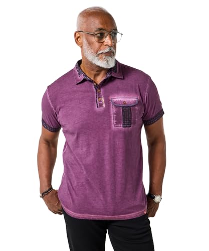 Joe Browns Men's Acid Wash Vintage Look Polo Top Shirt, Purple, XXL