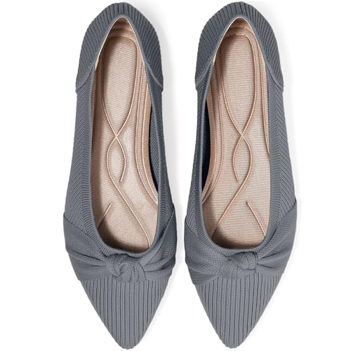 Image of TINGRISE Women's Flats Shoes Comfortable Dressy Pointed Toe Knit Washable Ballet Flat
