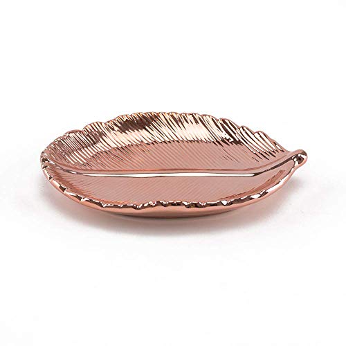 Fairdeco Rose Gold Electroplating Ceramic Leaf Trays Small Jewelry Storage Box Decorative Centerpiece Accents #TOP1