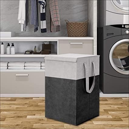 Image of HomeSpire (75 LTR) 2 Pcs Clothes Basket Toy Storage Box | Foldable Laundry Bag | Lid & Handles | Clothes Dress Bin | Washing Cloth Basket | Dhakkan Box|Black