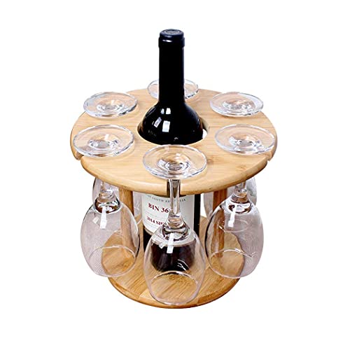 Image of Bamboo Tabletop Wine Glass Drying Racks Camping for 6 Glass and Wine Bottle (Standard, Natural Wood)