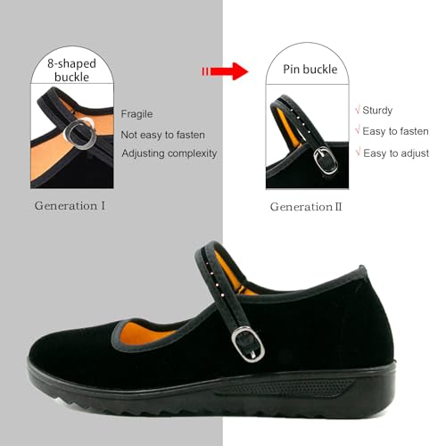 Aiotio Women'S Velvet Mary Jane Shoes Old Beijing Cloth Shoes Dance Shoes With Adjustable Tightness(8) Black thumb #1