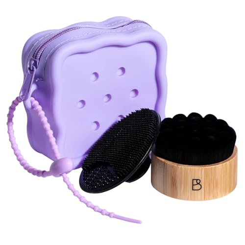 BS-MALL Silicone Facial Cleansing Brush Kit – Bamboo Face Scrub Brush with Silicone Storage Bag for Deep Cleaning, Exfoliation & Pore Cleansing – Travel-Friendly Sensitive Skin Care Tool