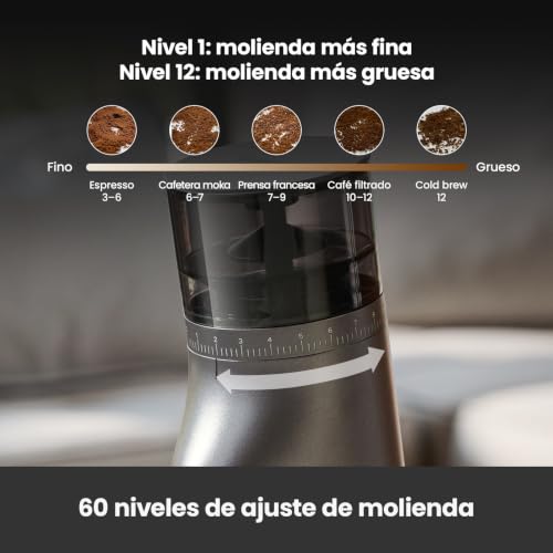 Image of Gemilai Electric Conical Burr Coffee Grinder, Coffee Bean Grinder with Smart 60S Timer, 60 Precise Adjustable Grind Settings for Espresso, 2-12 Cup, Easy to Clean, Durable & Quiet, G9010B Grey