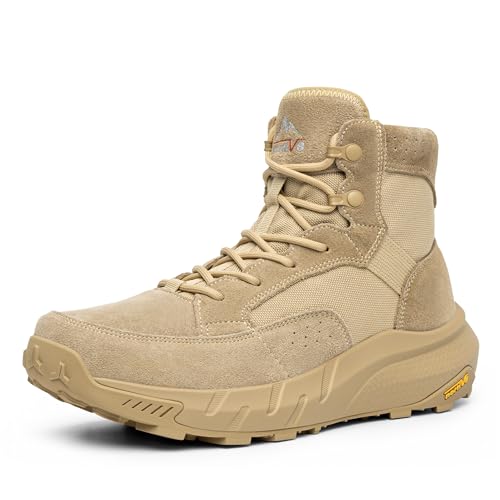NORTIV 8 Men's Lightweight Casual Work Boots Leather Military Outdoor Hiking Motorcycle Combat Boots Commando 7.5 Sand