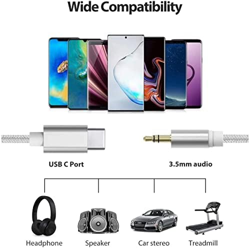 USB C to 3.5mm Audio Aux Jack Cable,USB Type C Adapter to 3.5mm Headphone Adapter Dongle Cable Cord Car Compatible with Samsung Galaxy S21/S20/Google Pixel 2/3XL/Huawei P40/P30/iPad/Xiaomi (silver)