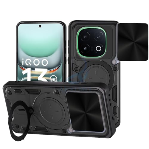 Image of AESTMO Armor iQOO 13 5G Bumper Back Case Cover | Ring Holder & CD Pattern Sliding Camera Shutter Cover | 360 Degree Protection Back Case Cover for iQOO 13 5G (Black)