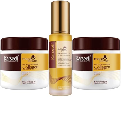 Karseell MACA CARE SYSTEM Kit 2 Maschere Capelli Collagene + Olio di Argan Idratanti Riparatori Nutrienti Professionale Capelli Secchi Danneggiati Colorati Ricci Lisci Tinti Anticrespo Senza Solfati