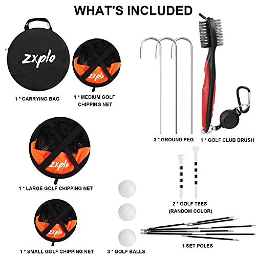 Zxplo Portable Golf Chipping Net Target Hitting Training Equipment With Golf Ball Tees & Club Cleaner For Backyard (Orange) #TOP4