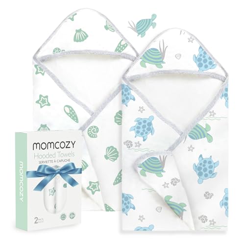 Image of Momcozy Baby Towel with Hooded-Original Design Baby Towel Set -Soft & Absorbent- Shower Gifts or Bath Essential for Infant, Newborn, Toddler, Marine Sea Turtle Shells Magic