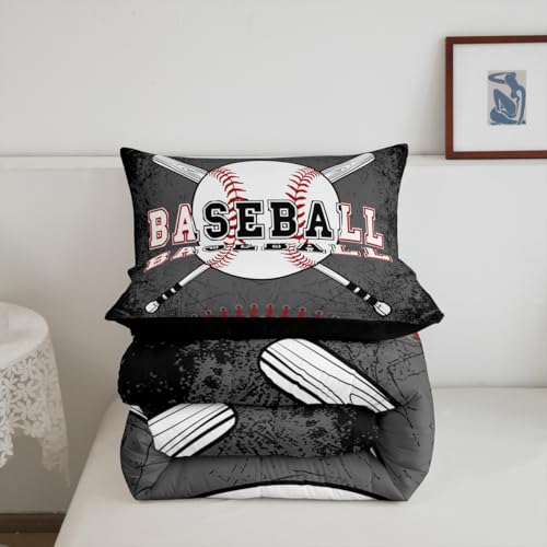 Image of Feelyou Baseball Comforter Set King Size Kids Softball Comforter for Boys Girls Teens Sports Game Grey Bedding Set Sports Theme Quilt Set