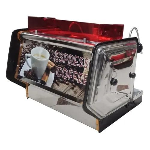 Image of RAJ KIING Professional Espresso Coffee Machine, Stainless Steel, 14 Inches, Commercial Grade, 150 Cup Capacity, Red Top Panel