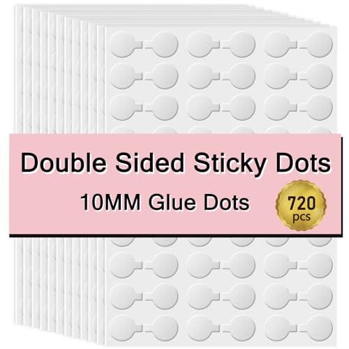 Treemoo 10MM Double Sided Sticky Dots - 720pcs Double Sided Glue Adhesive Dots - Thick Museum Putty Clear Removable - No Traces Sticky Tack for Balloons Crafts Poster Decoration