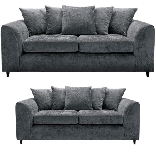 Alaska 3+2 Settee Couch - Comfy 3 and 2 Seater Sofa Sets - Modular Dual Arm Corner Sofas - Upholstered Fabric Sofa Couch Set - 5 Seated Scatter Back for Living Room Lounge Indoors (Grey, 3+2 Seater)